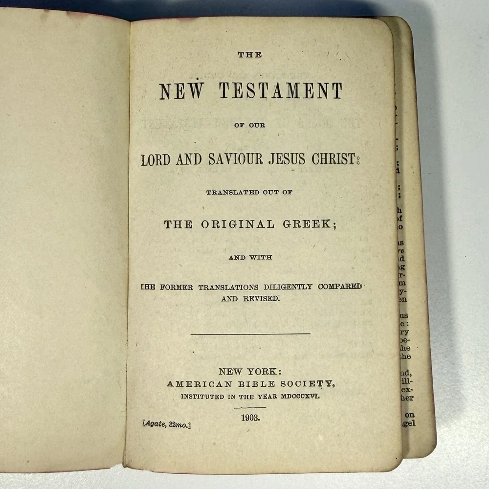 Antique 1903 New Testament Pocket Bible Agate 32mo American Bible Society